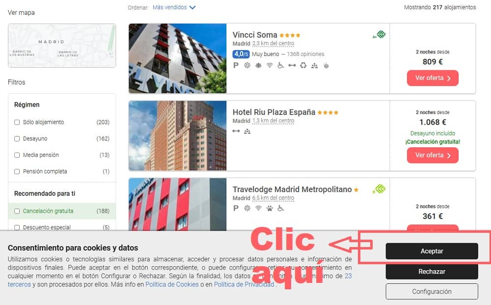 Ofertas hoteles en Benidorm activar filtro 3 estrellas Aceptar cookies técnicas Onlinetravel buviba