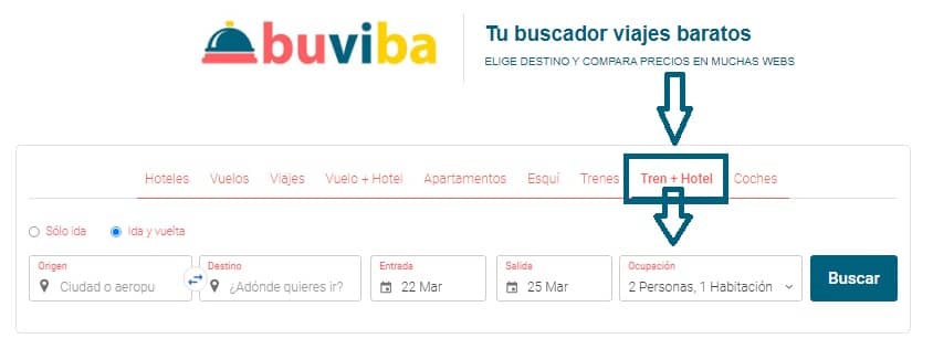 Buscador paquetes baratos tren más hotel en buviba.com