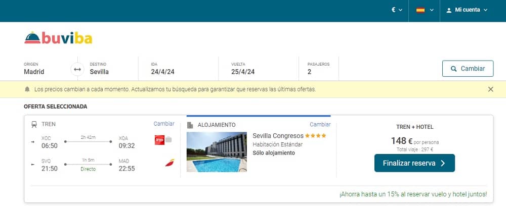 Chollos escapada Sevilla abril tren más hotel 2 días de Madrid desde 170€ Chollos escapada Sevilla abril tren más hotel 2 días de Madrid desde 170€
