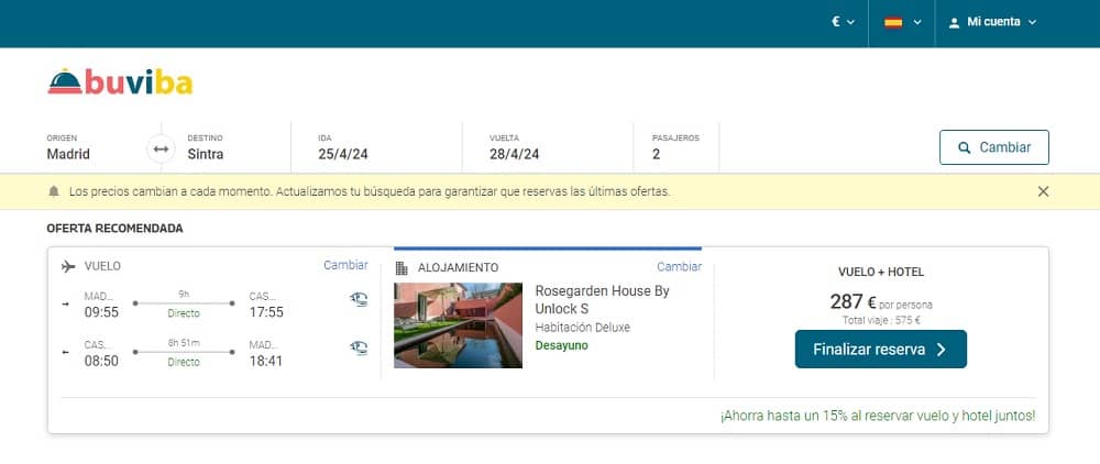 Chollos escapada Sintra vuelos y hotel 4 días desde 300€ Chollos escapada Sintra vuelos y hotel 4 días desde 300€