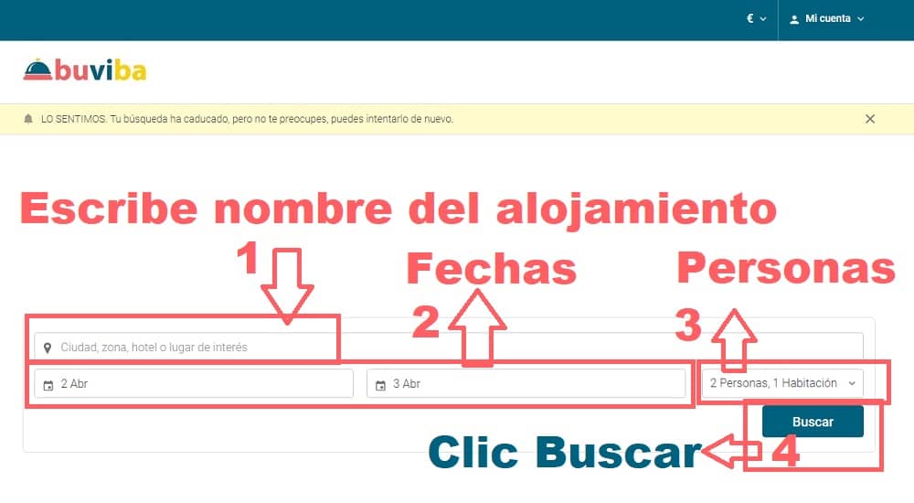 Como volver a buscar alojamientos en buviba.com con sesión caducada Como volver a buscar alojamientos en buviba.com con sesión caducada