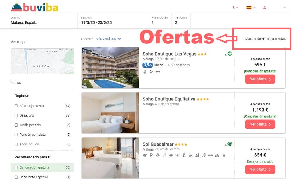 Resultado búsqueda ofertas hoteles en Málaga Resultados búsqueda ofertas hoteles Málaga en buviba.com